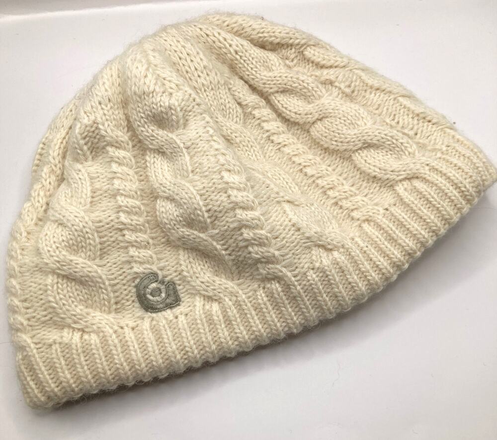 Y2K Gravis Cream 100% Wool Cable Knit Fleece Lined Beanie Adult S Ski Outdoors